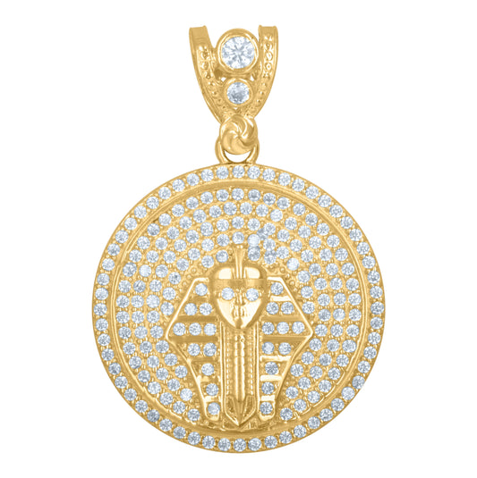 10K Yellow Gold Mens Cubic Zirconia Pharaoh Egyptian Charm Pendant