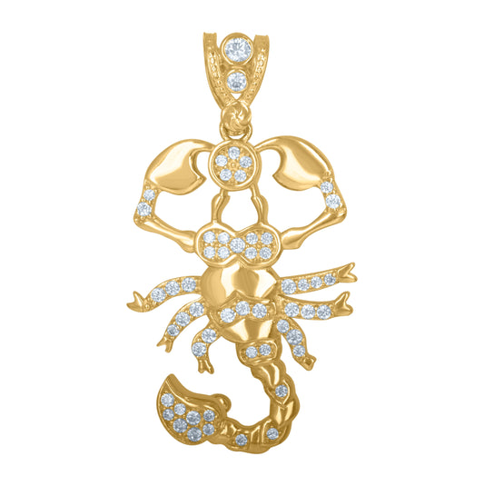10K Yellow Gold Mens Cubic Zirconia Scorpion Zodiac Sign Charm Pendant