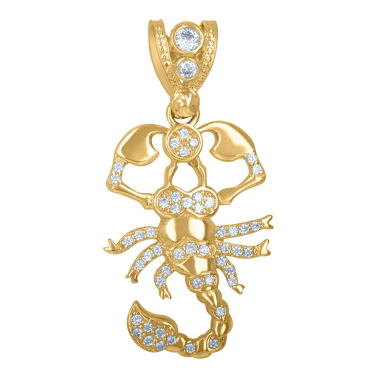 10K Yellow Gold Mens Cubic Zirconia Scorpion Zodiac Sign Charm Pendant