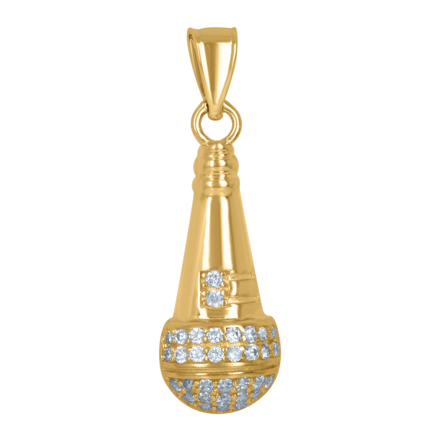 10K Yellow Gold Mens Cubic Zirconia Mic Instrument Music Charm Pendant