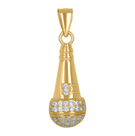 10K Yellow Gold Mens Cubic Zirconia Mic Instrument Music Charm Pendant