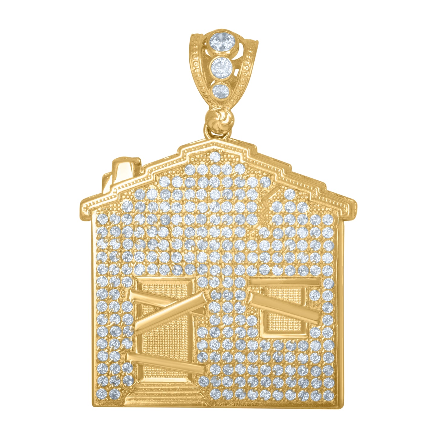 10K Yellow Gold Mens Cubic Zirconia Trap House Fashion Charm Pendant