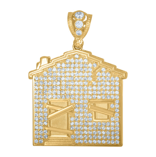 10K Yellow Gold Mens Cubic Zirconia Trap House Fashion Charm Pendant