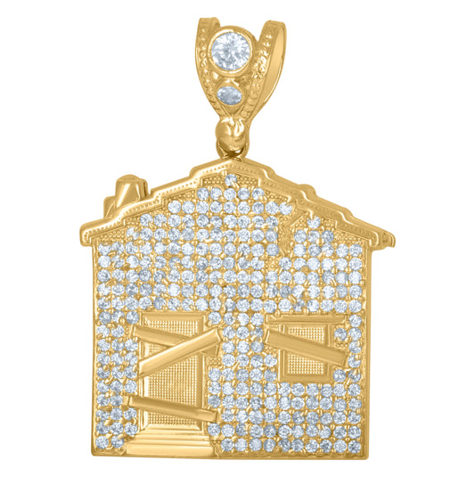 10K Yellow Gold Mens Cubic Zirconia Trap House Fashion Charm Pendant