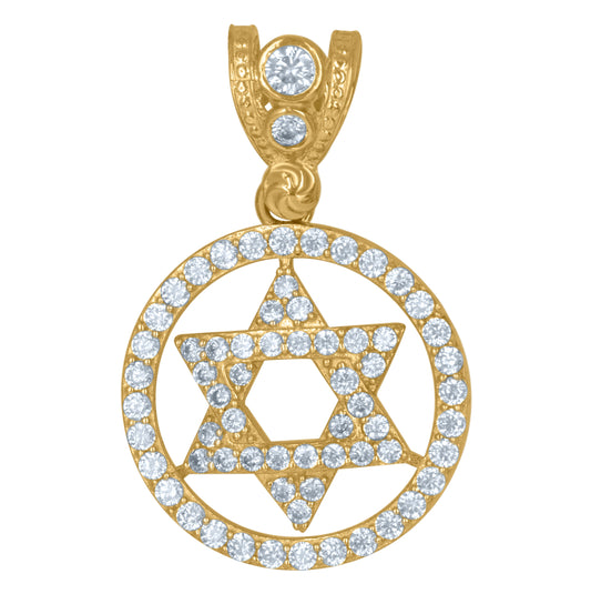 10K Yellow Gold Mens Cubic Zirconia Star Of David Religious Medallion Charm Pendant