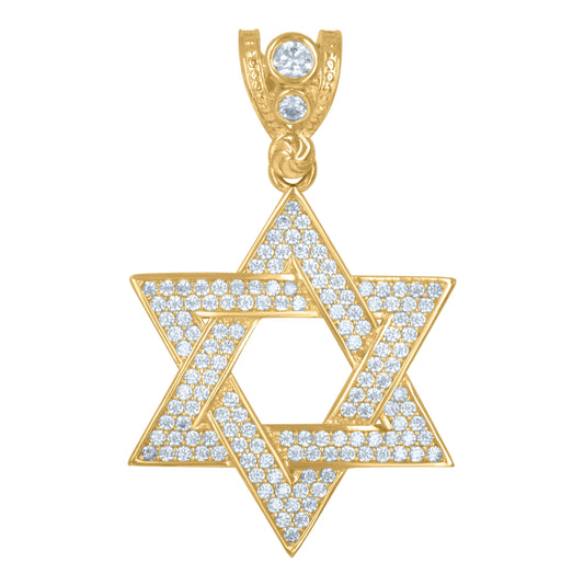 10K Yellow Gold Mens Cubic Zirconia Star Of David Religious Charm Pendant