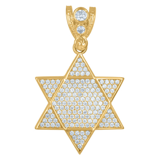 10K Yellow Gold Mens Cubic Zirconia Cluster Star Of David Religious Charm Pendant