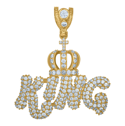 10K Yellow Gold Mens Cubic Zirconia King Talking Fashion Charm Pendant