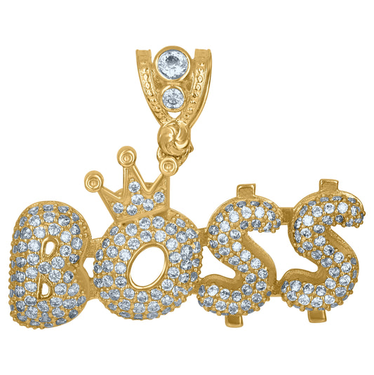 10K Yellow Gold Mens Cubic Zirconia Boss Fashion Charm Pendant
