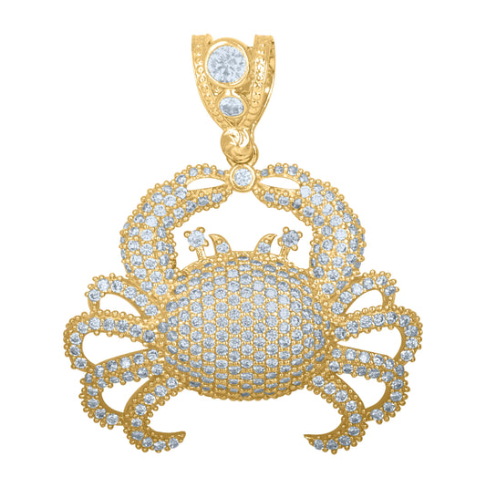10K Yellow Gold Mens Cubic Zirconia Crab Sea Life Charm Pendant