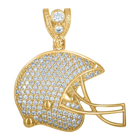 10K Yellow Gold Mens Cubic Zirconia Helmet Rugby Sports Charm Pendant