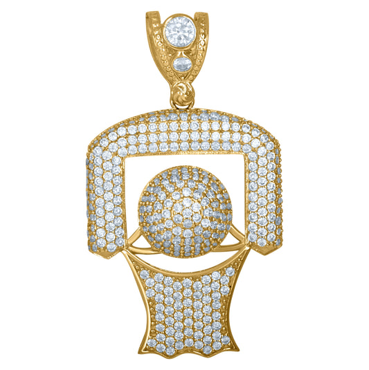 10K Yellow Gold Mens Cubic Zirconia Basket Ball Sports Charm Pendant