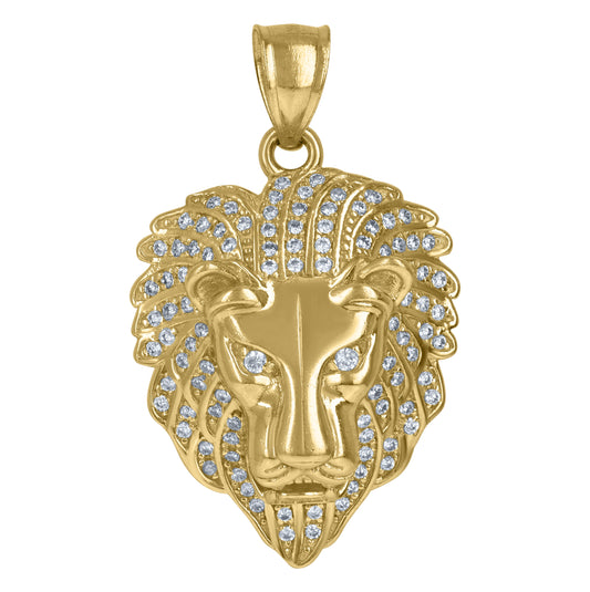10K Yellow Gold Mens Cubic-Zirconia Leo/Lion Zodiac Sign/Wildlife Charm Pendant