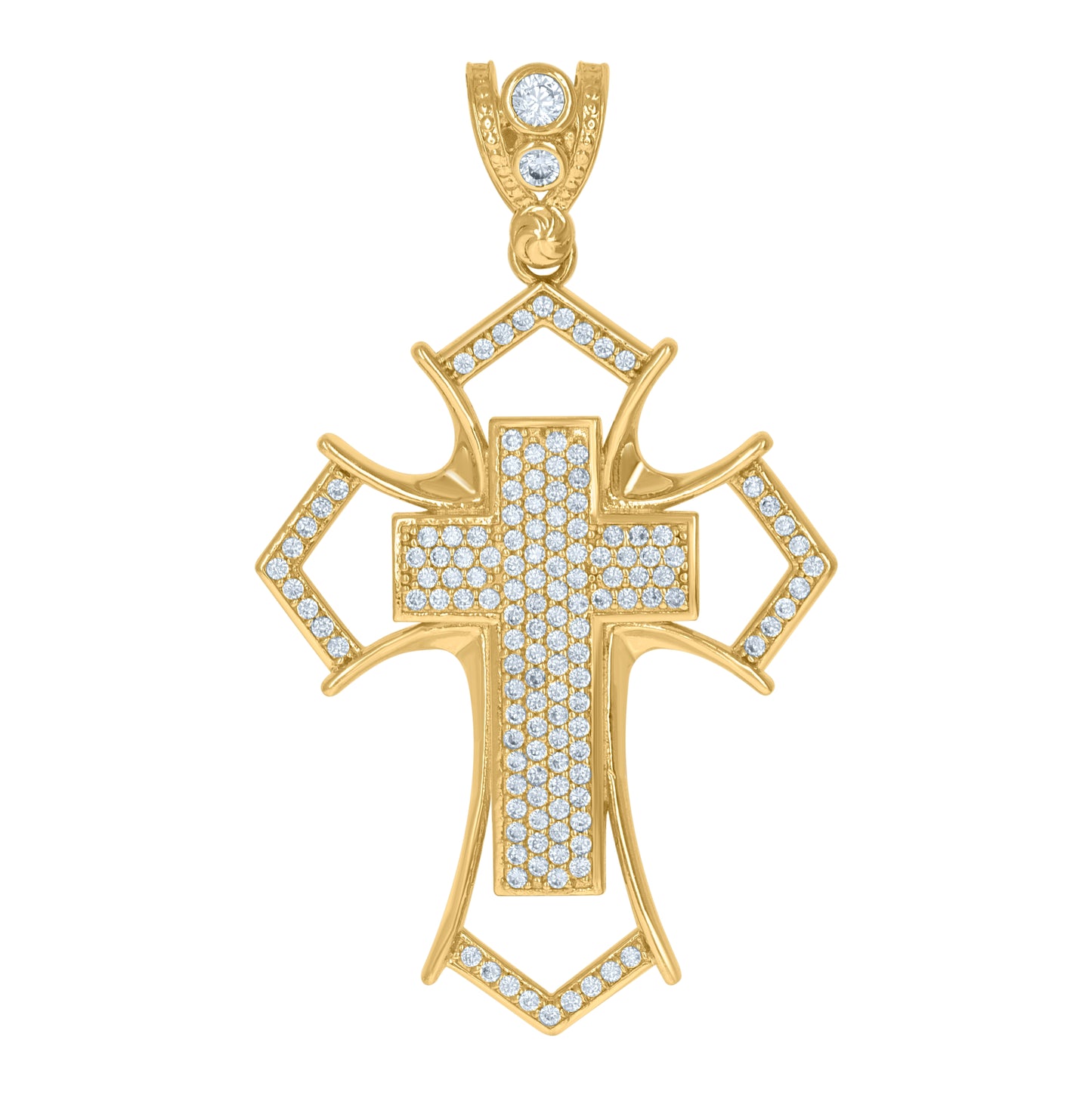 10K Yellow Gold Mens Cubic Zirconia Passion Cross Religious Charm Pendant