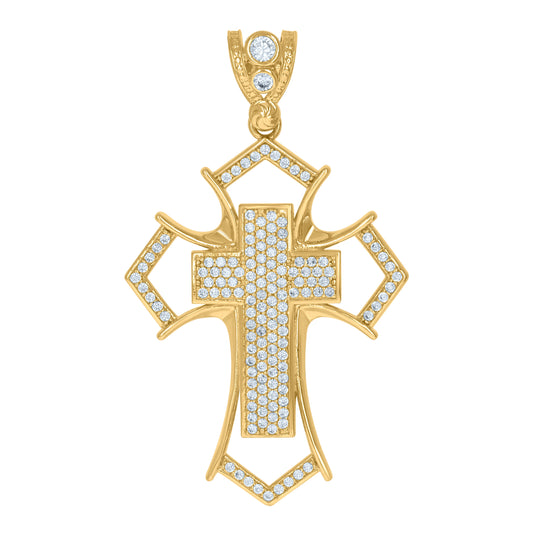 10K Yellow Gold Mens Cubic Zirconia Passion Cross Religious Charm Pendant