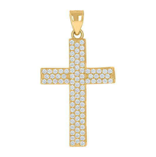10K Yellow Gold Mens Cubic Zirconia Cross Religious Charm Pendant