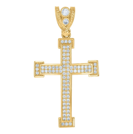 10K Yellow Gold Mens Cubic Zirconia Cross Religious Charm Pendant