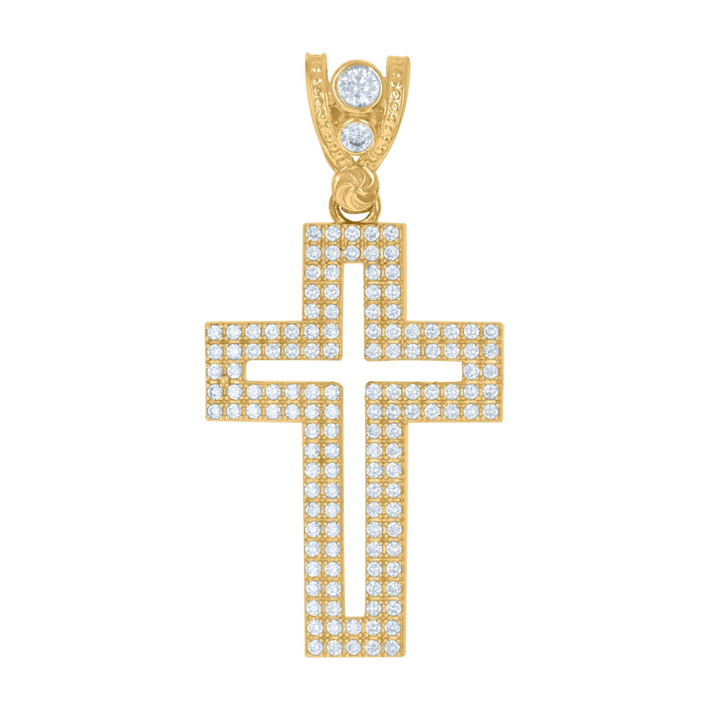 10K Yellow Gold Mens Cubic Zirconia Cross Religious Charm Pendant