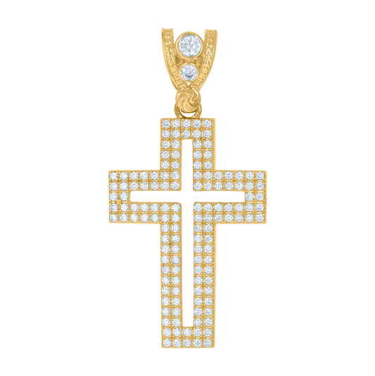 10K Yellow Gold Mens Cubic Zirconia Cross Religious Charm Pendant