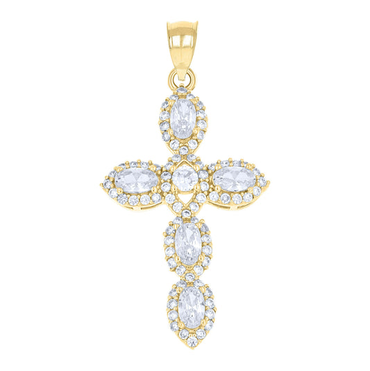 10K Yellow Gold Mens Cubic Zirconia Cross Religious Charm Pendant