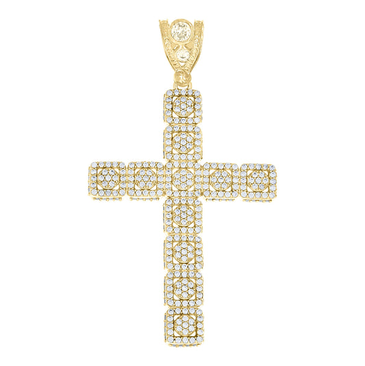 10K Yellow Gold Mens Cubic Zirconia Cross Religious Charm Pendant