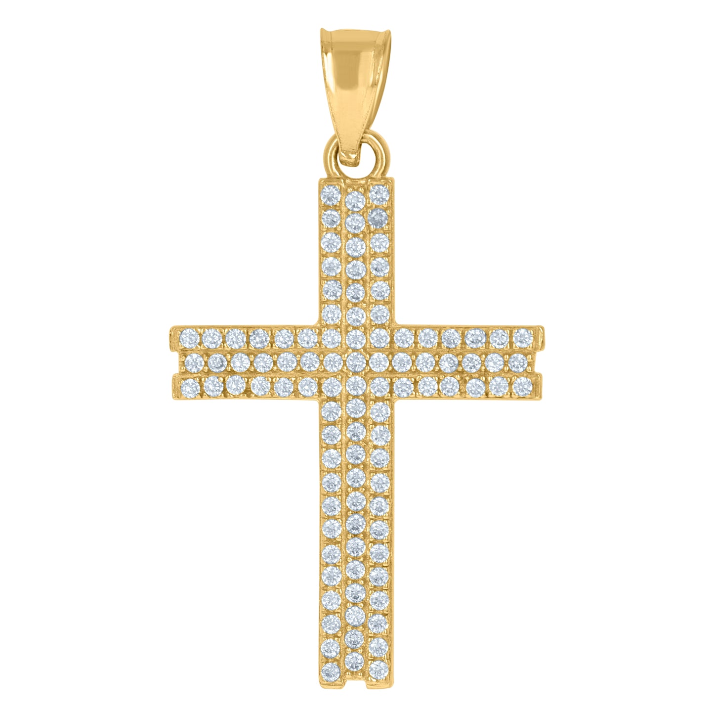 10K Yellow Gold Mens Cubic Zirconia Cross Religious Charm Pendant
