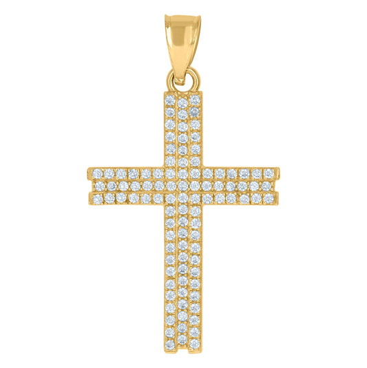 10K Yellow Gold Mens Cubic Zirconia Cross Religious Charm Pendant