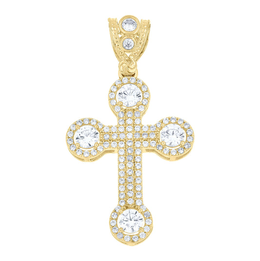 10K Yellow Gold Mens Cubic Zirconia Cross Religious Charm Pendant