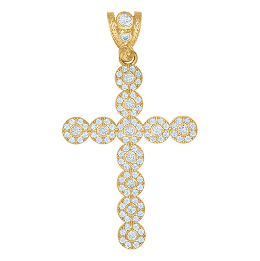 10K Yellow Gold Mens Cubic Zirconia Cross Religious Charm Pendant