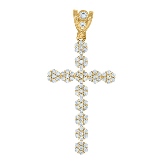 10K Yellow Gold Mens Cubic Zirconia Cross Religious Charm Pendant