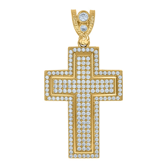 10K Yellow Gold Mens Cubic Zirconia Cross Religious Charm Pendant