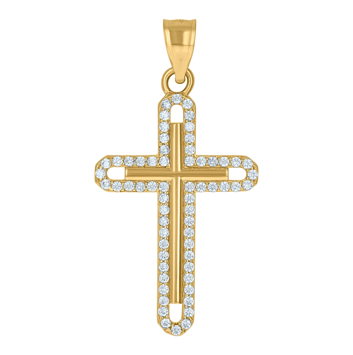 10K Yellow Gold Mens Cubic Zirconia Cross Religious Charm Pendant