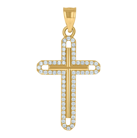 10K Yellow Gold Mens Cubic Zirconia Cross Religious Charm Pendant