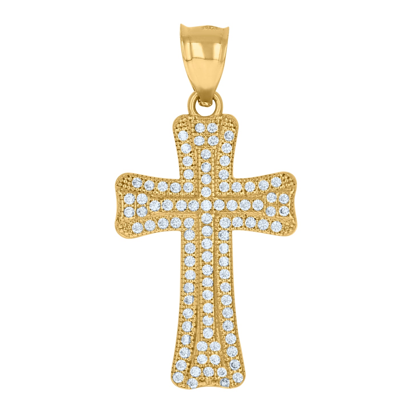 10K Yellow Gold Mens Cubic Zirconia Cross Religious Charm Pendant