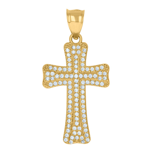 10K Yellow Gold Mens Cubic Zirconia Cross Religious Charm Pendant
