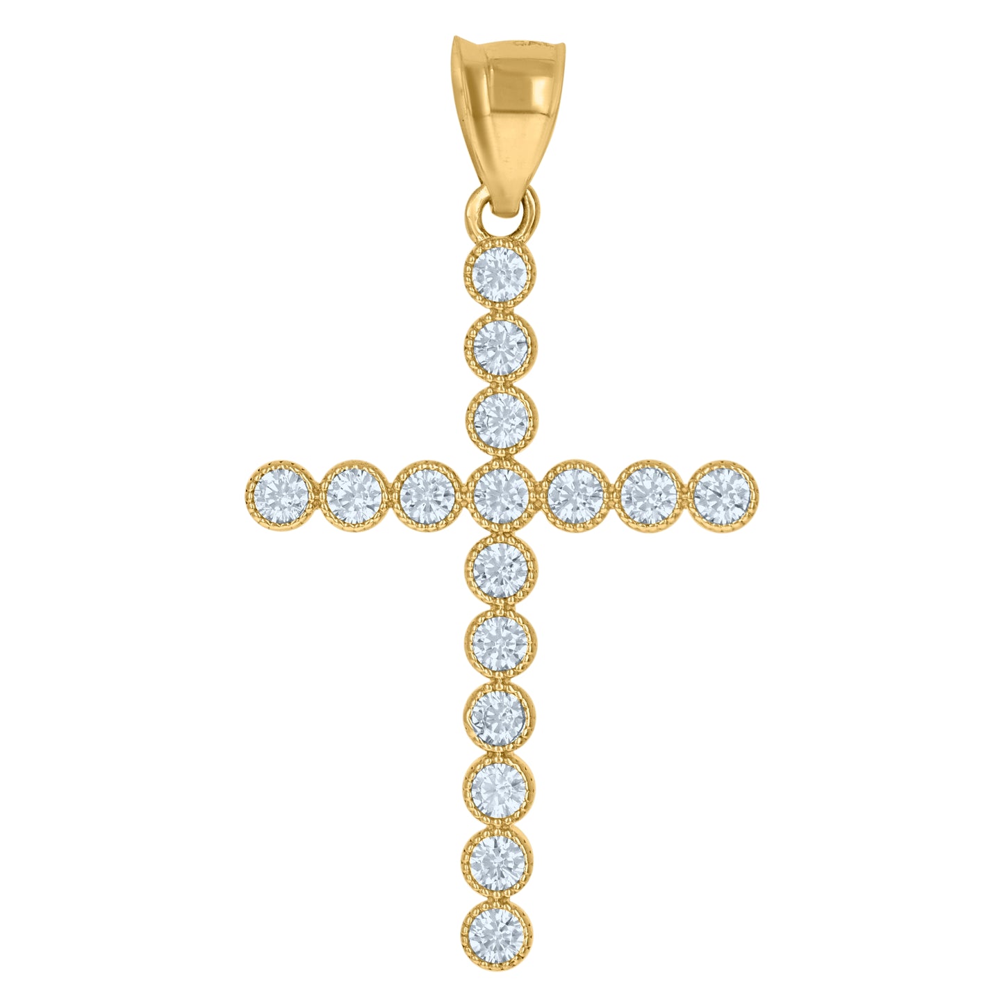 10K Yellow Gold Mens Cubic Zirconia Cross Religious Charm Pendant