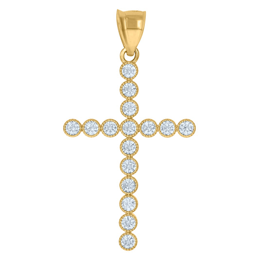 10K Yellow Gold Mens Cubic Zirconia Cross Religious Charm Pendant