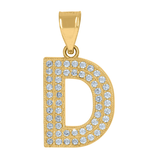 10K Yellow Gold Womens Cubic Zirconia Alphabet Initial Charm Pendant