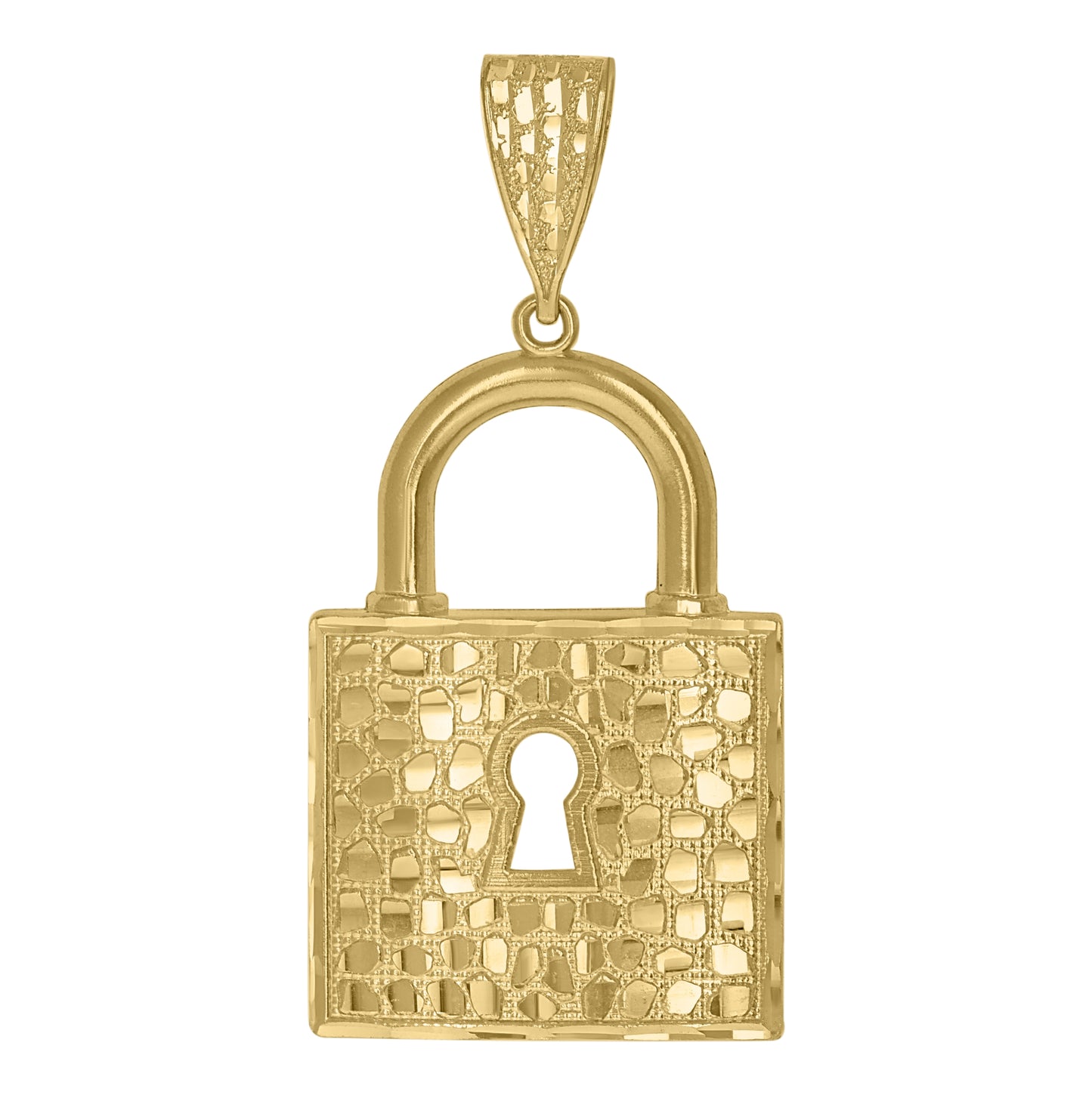 10K Yellow Gold Mens Lock Key Charm Pendant
