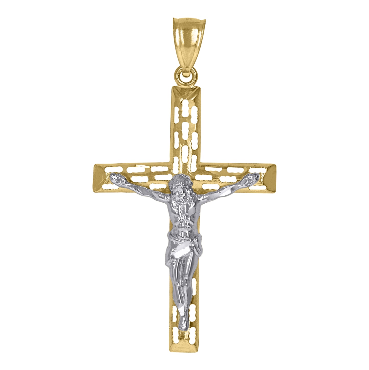 10K Two-Tone Gold Mens Crucifix Religious Charm Pendant