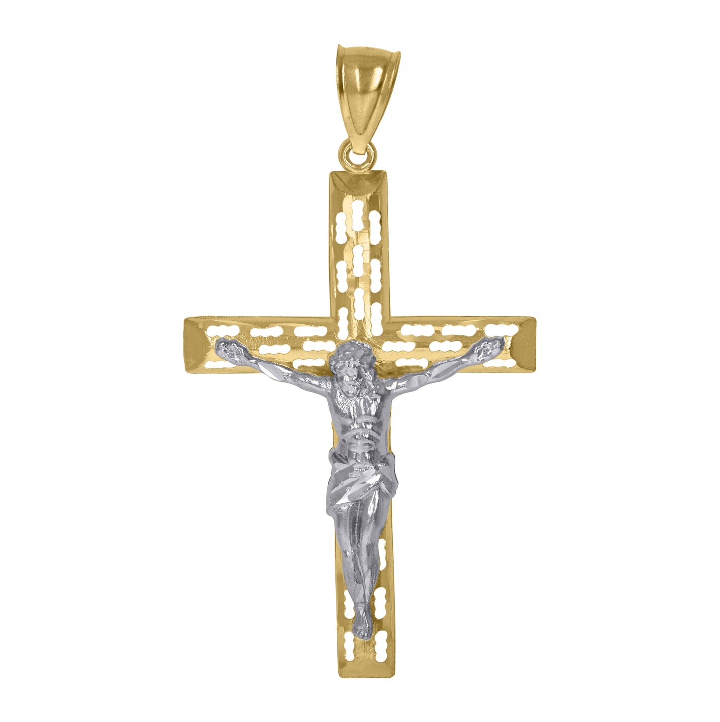 10K Two-Tone Gold Unisex Crucifix Religious Charm Pendant