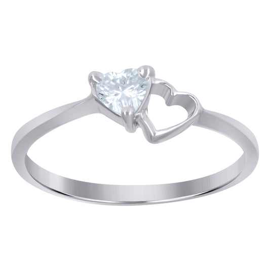 Sterling Silver Women's Trillion Cubic-Zirconia Heart Love Bridal Anniversary Wedding Engagement Band Ring Size 5 To 8