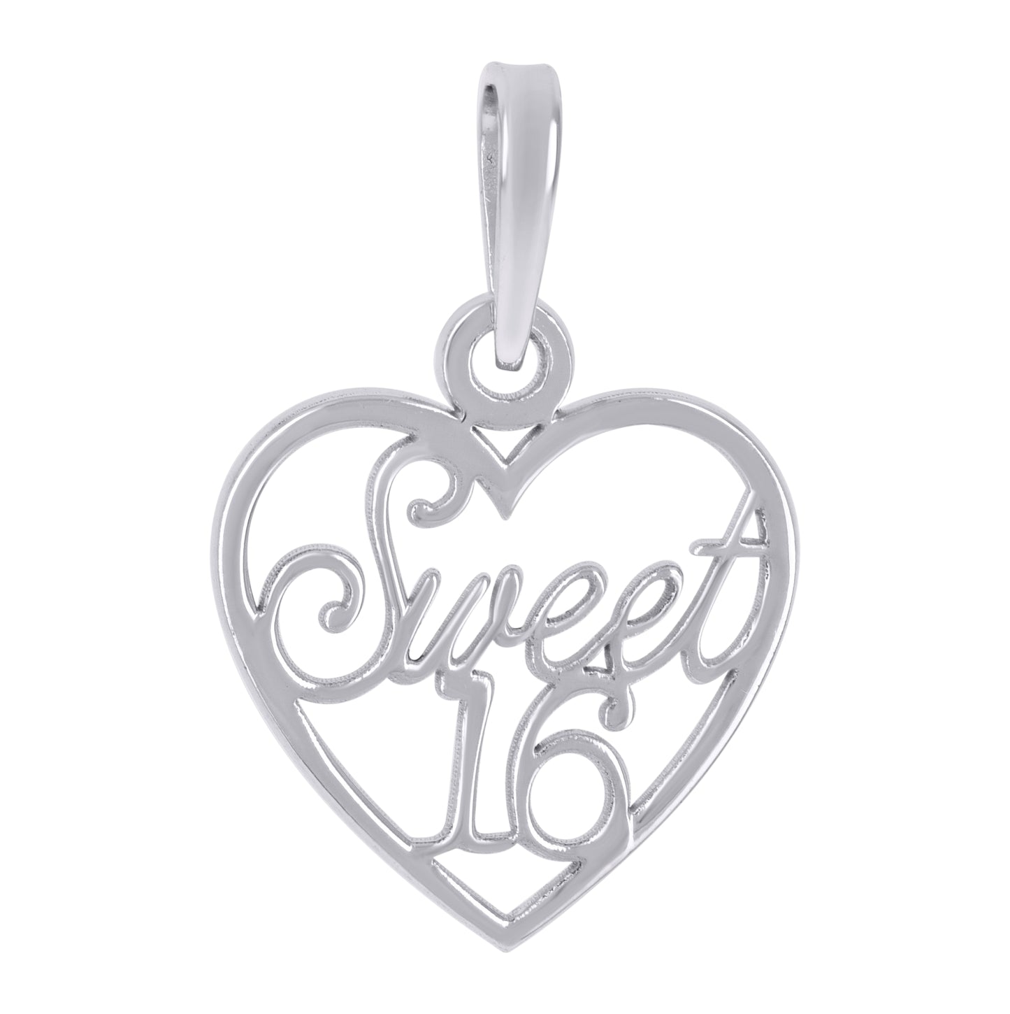 Sterling Silver Womens Sweet 16 Heart Quinceanera Charm Pendant