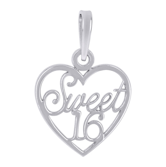 Sterling Silver Womens Sweet 16 Heart Quinceanera Charm Pendant