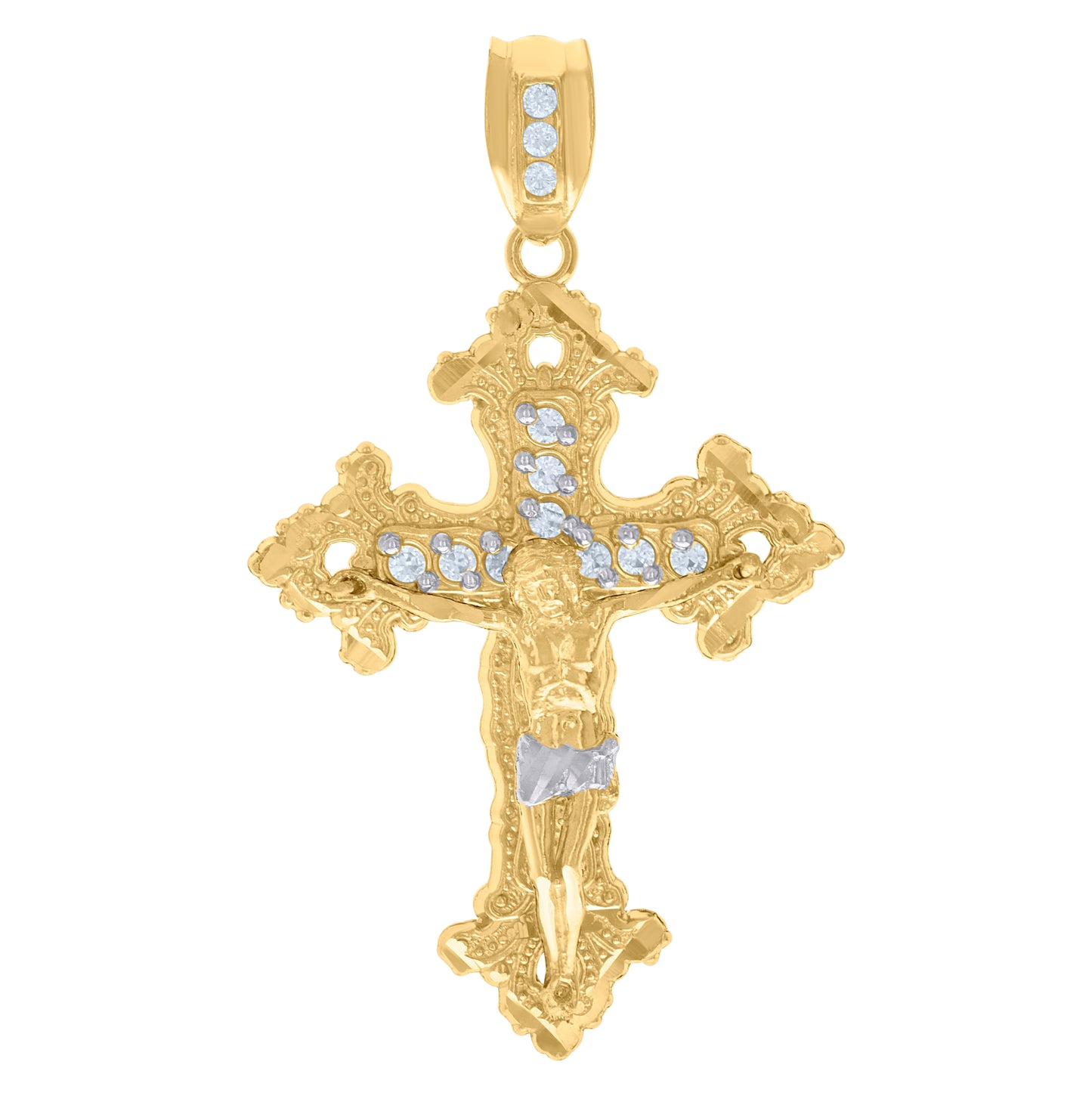 10K Yellow Gold Mens Cubic-Zirconia Religious Cross Crucifix Charm Pendant