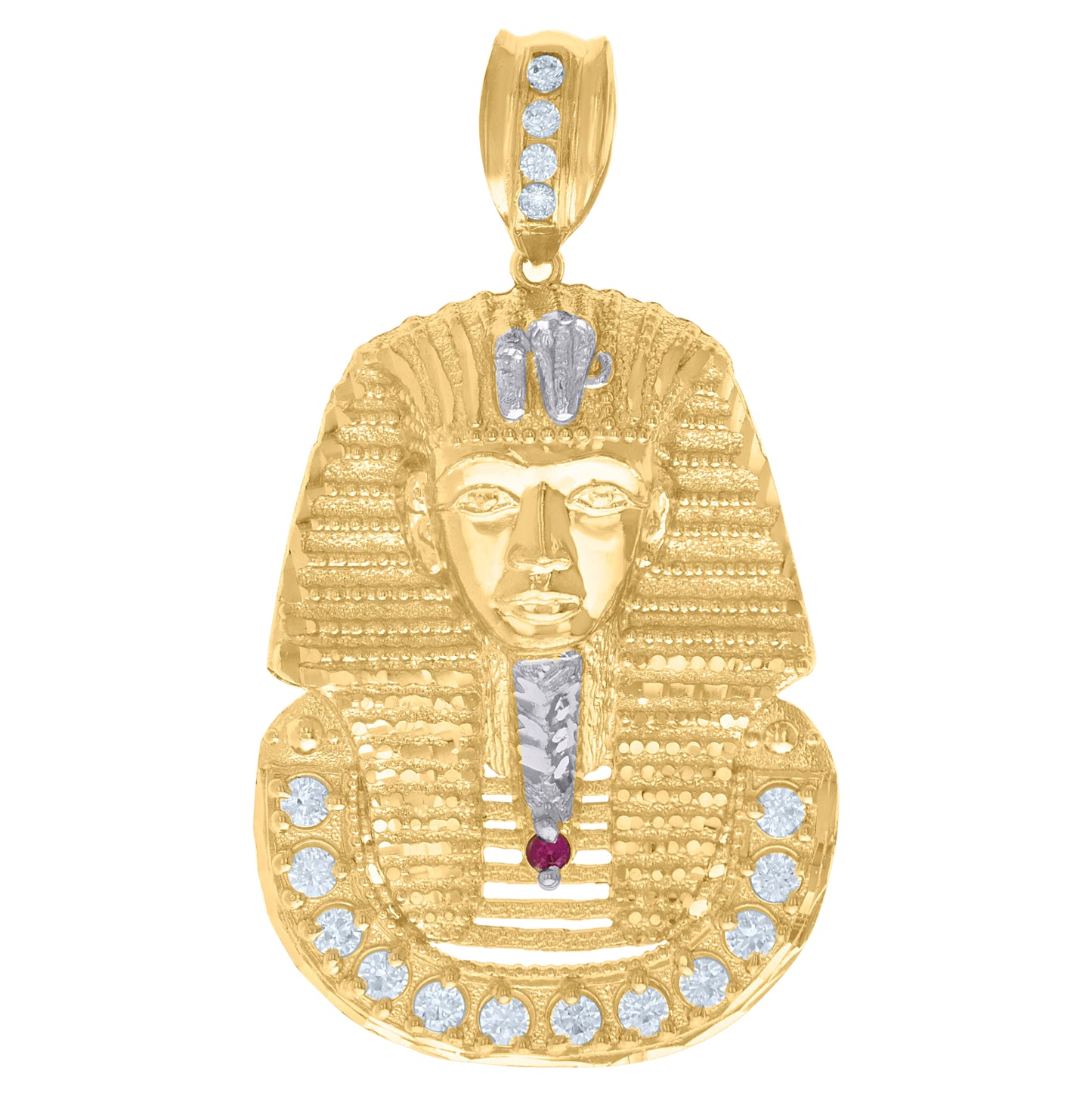 10K Two-Tone Gold Mens White Purple Cubic-Zirconia Egyptian Pharaoh Charm Pendant