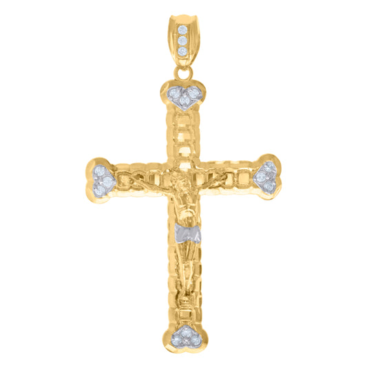 10K Two-Tone Gold Mens Cubic-Zirconia Religious Cross Crucifix Charm Pendant