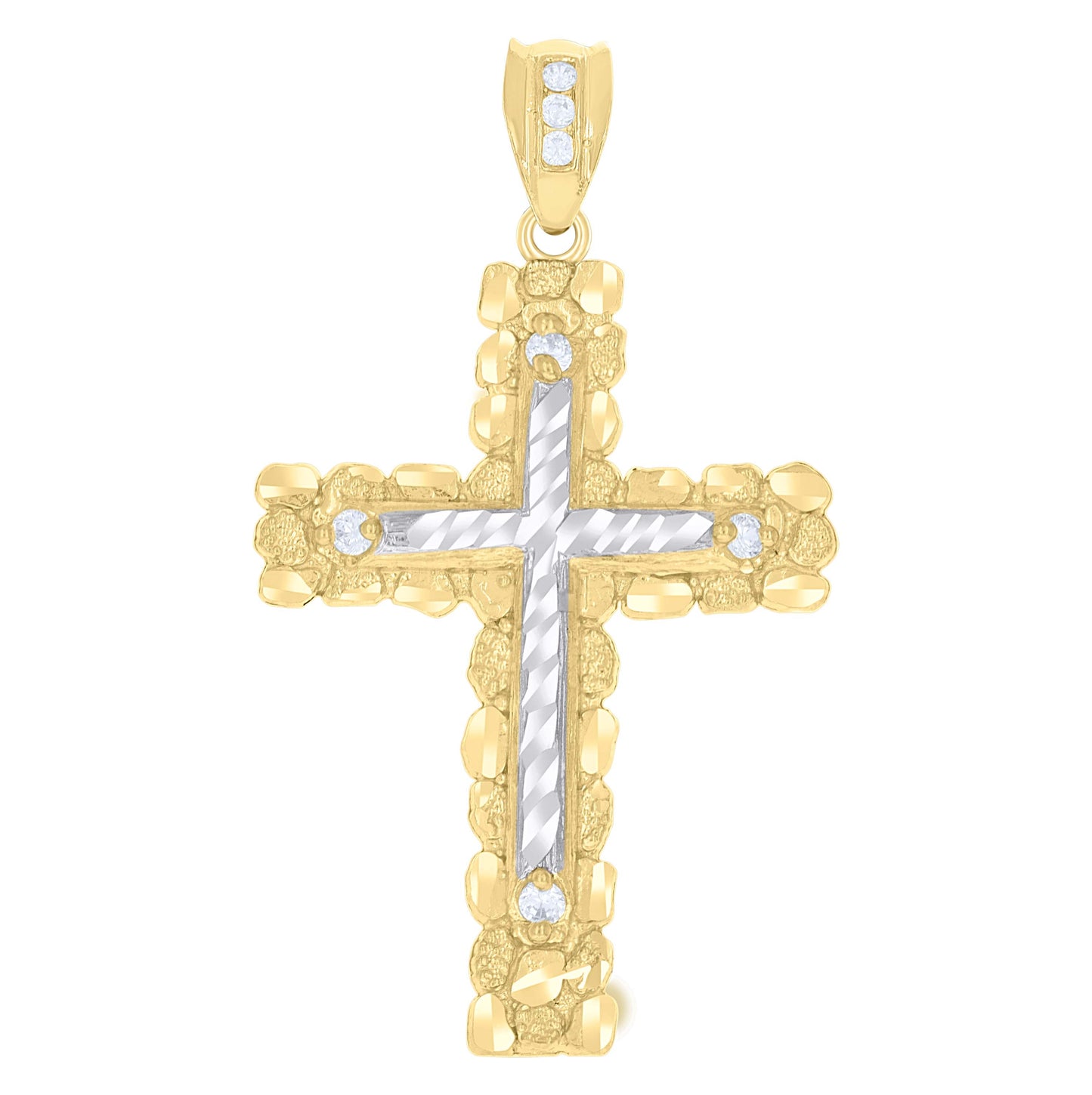 10K Two-Tone Gold Mens Cubic-Zirconia Religious Cross Charm Pendant