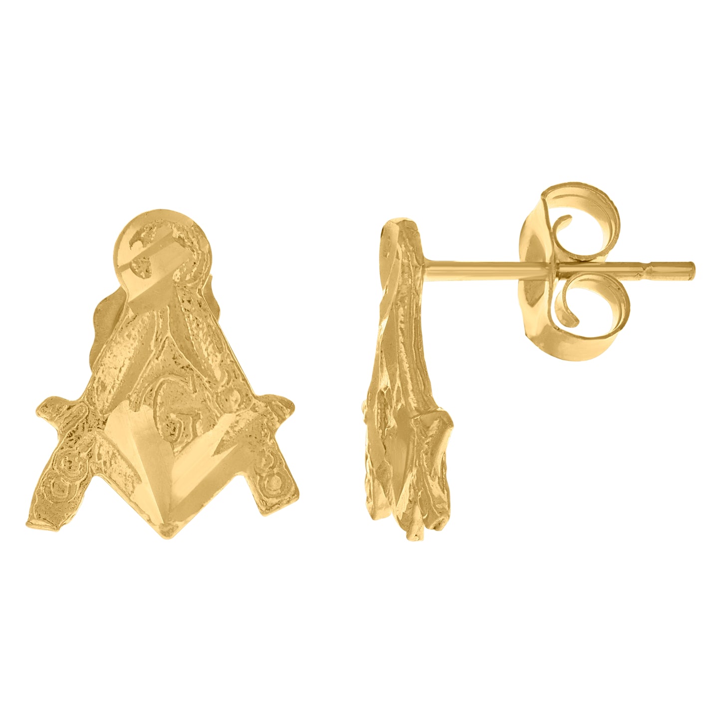 10K Yellow Gold Mens Occupation Masonic Stud Earrings