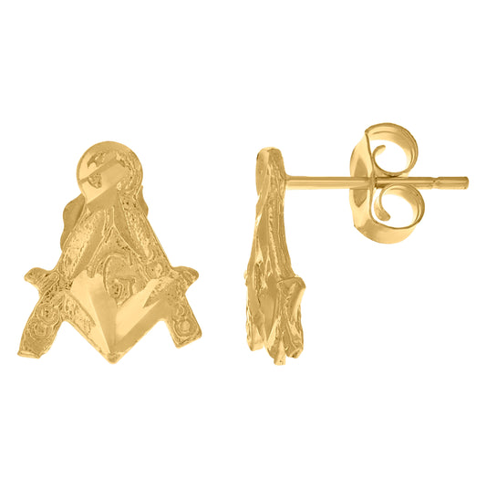 10K Yellow Gold Mens Occupation Masonic Stud Earrings